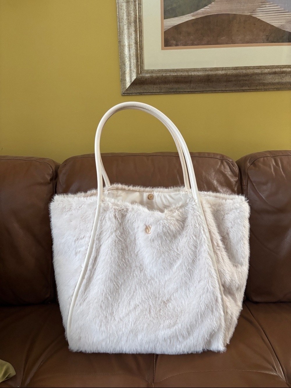 Victoria Secret- Faux Fur White Tote Bag with Long Handles